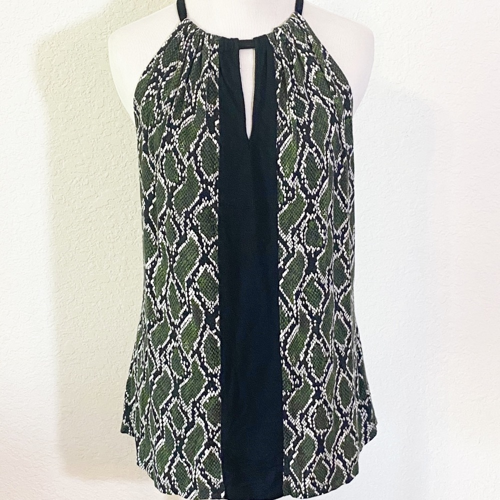 Michael Kors Top M Green Print Keyhole Tank